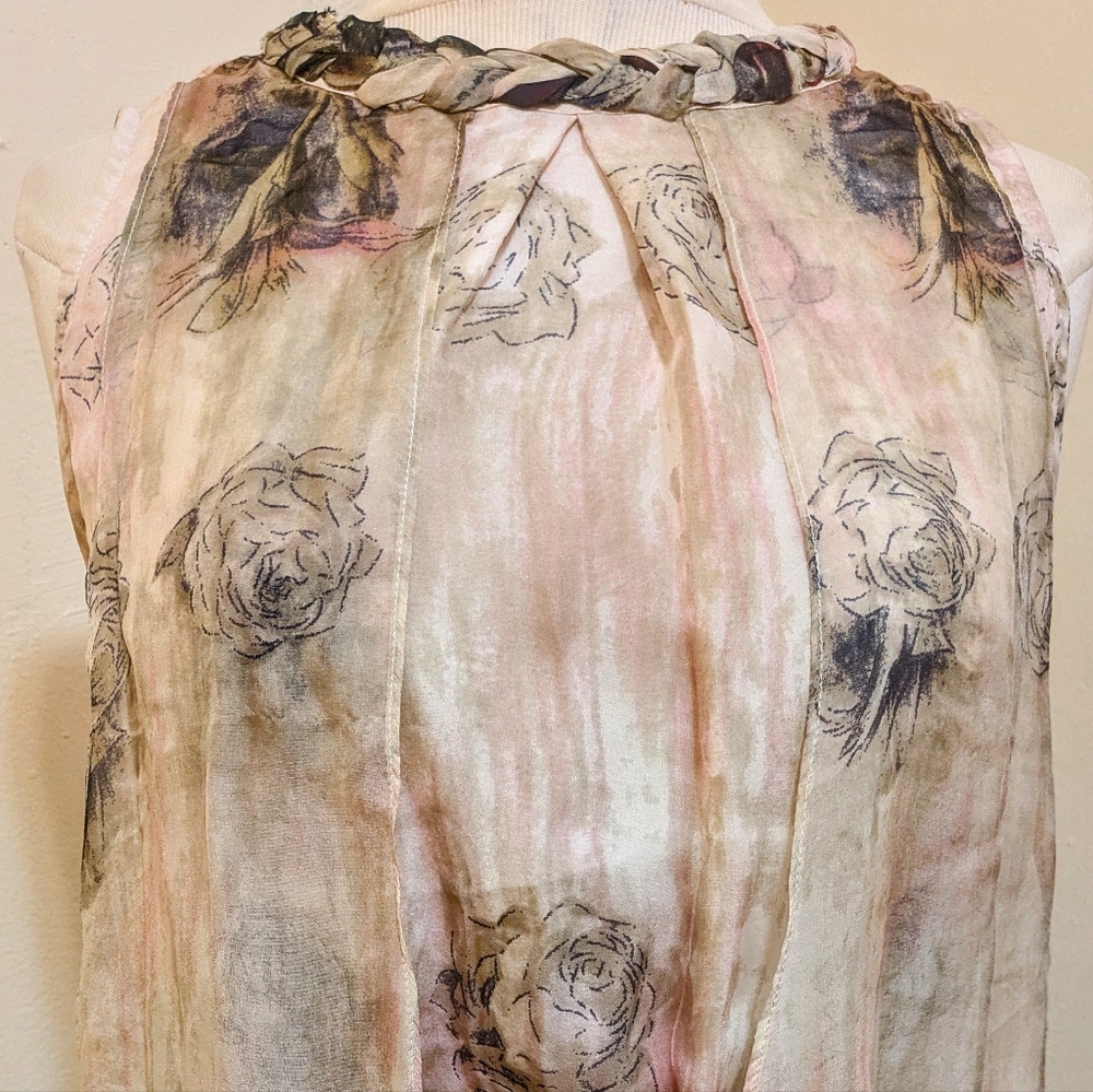 Queen Mulock Floral Silk Midi Rose Print Dress - Size S - Picture 7 of 14